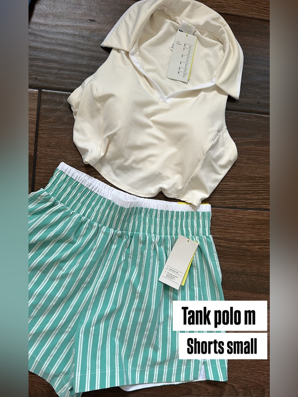 Cream Polo Tank and Mint Striped woman Shorts Set